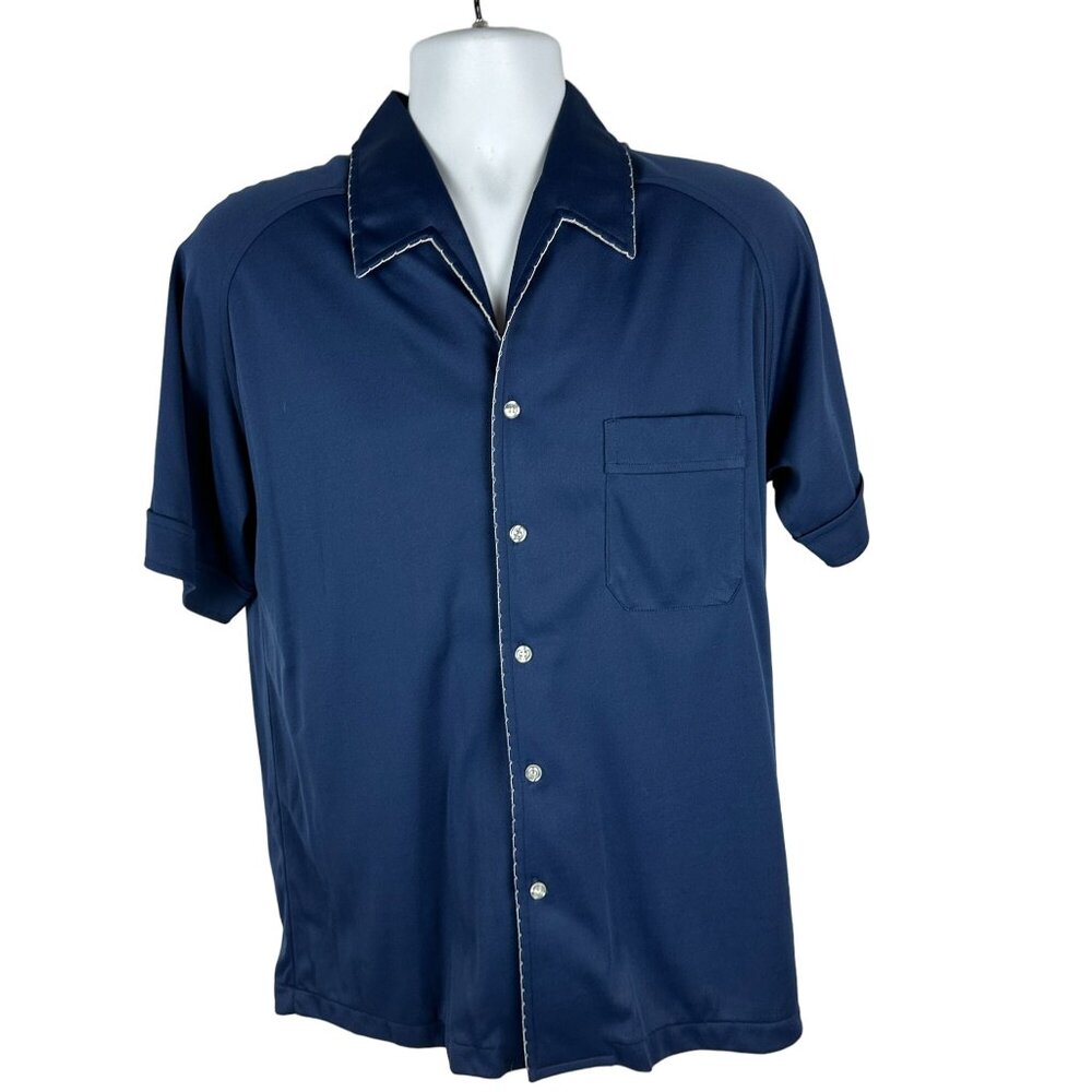 Retro Idletime Mens Navy Blue Short Sleeve Button-Up Shirt Size L